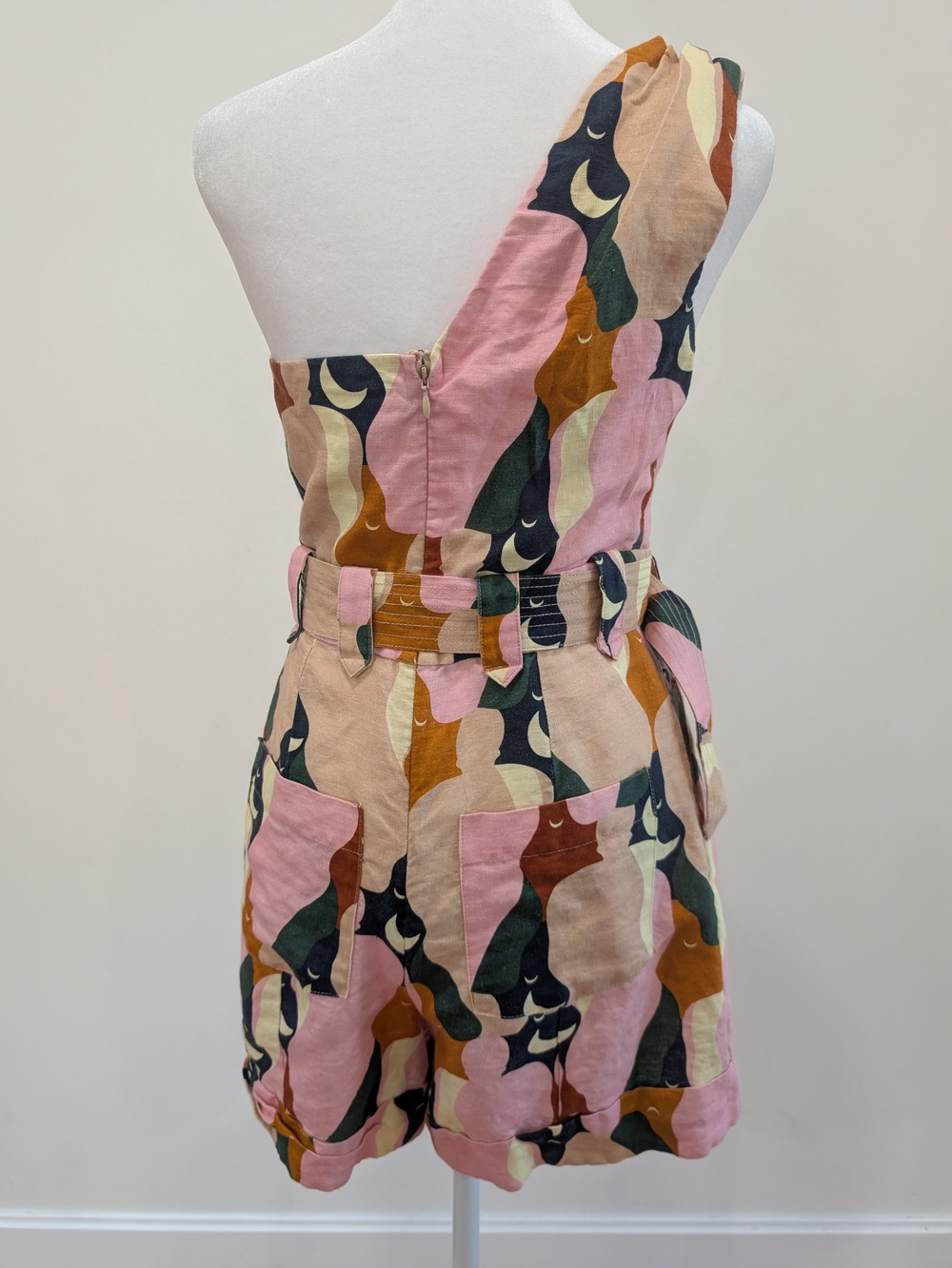FARM Rio One-Shoulder Pink Multi-Color Belted Romper - Picture 5 of 8
